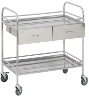 Столик манипуляционный передвижной из нержавеющей стали с бортиками, с двумя полками и двумя выдвижными ящиками - fgospostavki.ru - Рязань