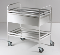 Столик манипуляционный передвижной металлический с бортиками, с двумя полками и выдвижным ящиком - fgospostavki.ru - Рязань