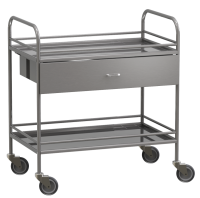 Столик манипуляционный передвижной из нержавеющей стали с бортиками, с двумя полками и выдвижным ящиком - fgospostavki.ru - Рязань