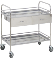 Столик манипуляционный передвижной из нержавеющей стали с бортиками, с двумя полками и двумя выдвижными ящиками - fgospostavki.ru - Рязань