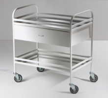 Столик манипуляционный передвижной металлический с бортиками, с двумя полками и выдвижным ящиком - fgospostavki.ru - Рязань