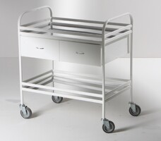 Столик манипуляционный передвижной металлический с бортиками, с двумя полками и двумя выдвижными ящиками - fgospostavki.ru - Рязань