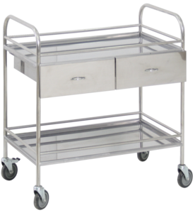 Столик манипуляционный передвижной из нержавеющей стали с бортиками, с двумя полками и двумя выдвижными ящиками - fgospostavki.ru - Рязань
