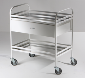 Столик манипуляционный передвижной металлический с бортиками, с двумя полками и выдвижным ящиком - fgospostavki.ru - Рязань