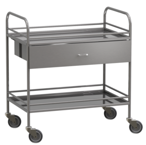 Столик манипуляционный передвижной из нержавеющей стали с бортиками, с двумя полками и выдвижным ящиком - fgospostavki.ru - Рязань