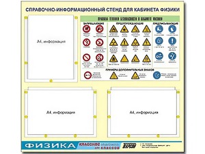 Стенд информационный "Правила техники безопасности в кабинете физики" (75*70, 3 кармана) - fgospostavki.ru - Рязань