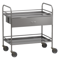 Столик манипуляционный передвижной из нержавеющей стали с бортиками, с двумя полками и выдвижным ящиком - fgospostavki.ru - Рязань