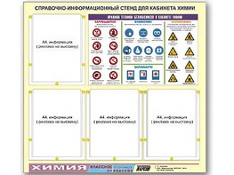 Стенд информационный "Правила техники безопасности в кабинете химии" (80х75, 4 кармана) - fgospostavki.ru - Рязань