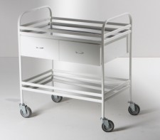 Столик манипуляционный передвижной металлический с бортиками, с двумя полками и двумя выдвижными ящиками - fgospostavki.ru - Рязань